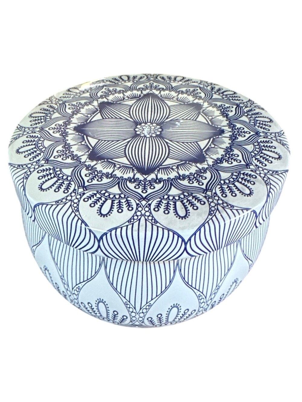 Blue White Mandala Tin Candle Vanilla 2.5 oz Soy Wax Decorative Travel Candle